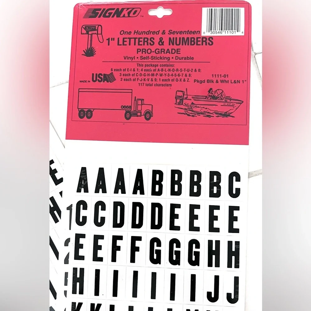 SIGNKO Stickers 1” Black Letters & Numbers Vinyl Durable Stickers for Signs